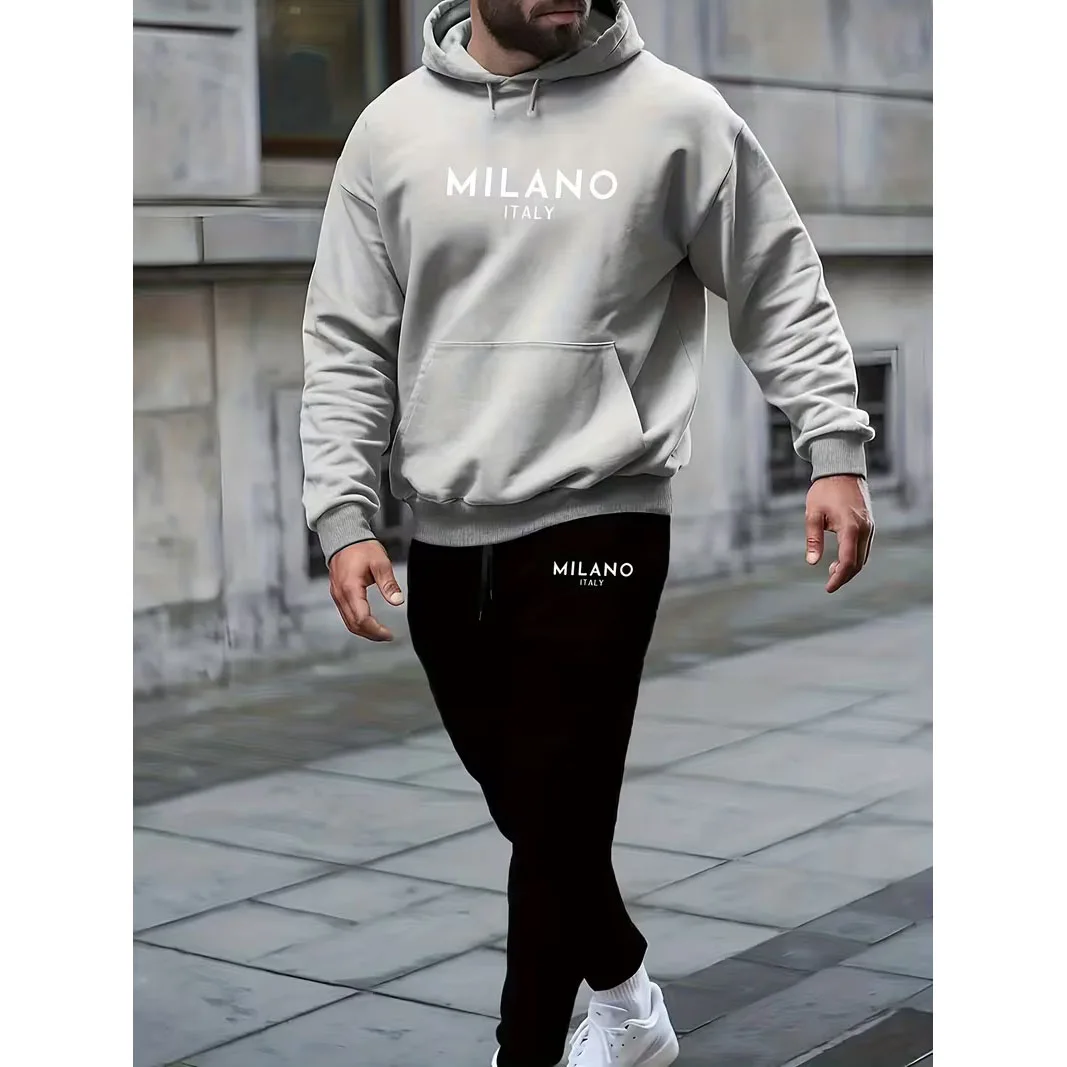 2025 Fashion New Men's Sports Set Printed with Letters Autumn and Winter Warmth Set Oversized Men's Sweatshirt and Pants