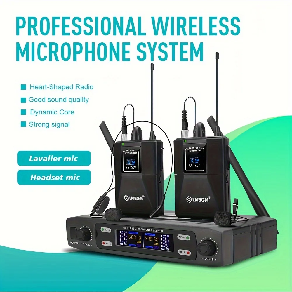 

LMBGM-R22 Wireless Dual Bodypack Microphone System 2 Channel VHF Fixed Dual Band Wireless Kit for Karaoke Wedding Party Church