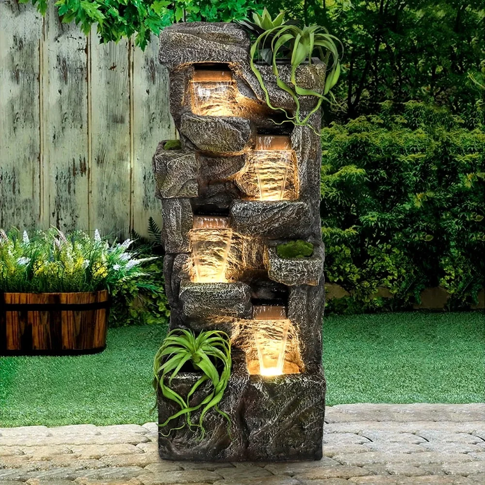 

Outdoor Garden Water Fountain 55.5in 4 Tiers Cascading Water Feature Indoor Outdoor Use with Electric Pump Relaxation Decor