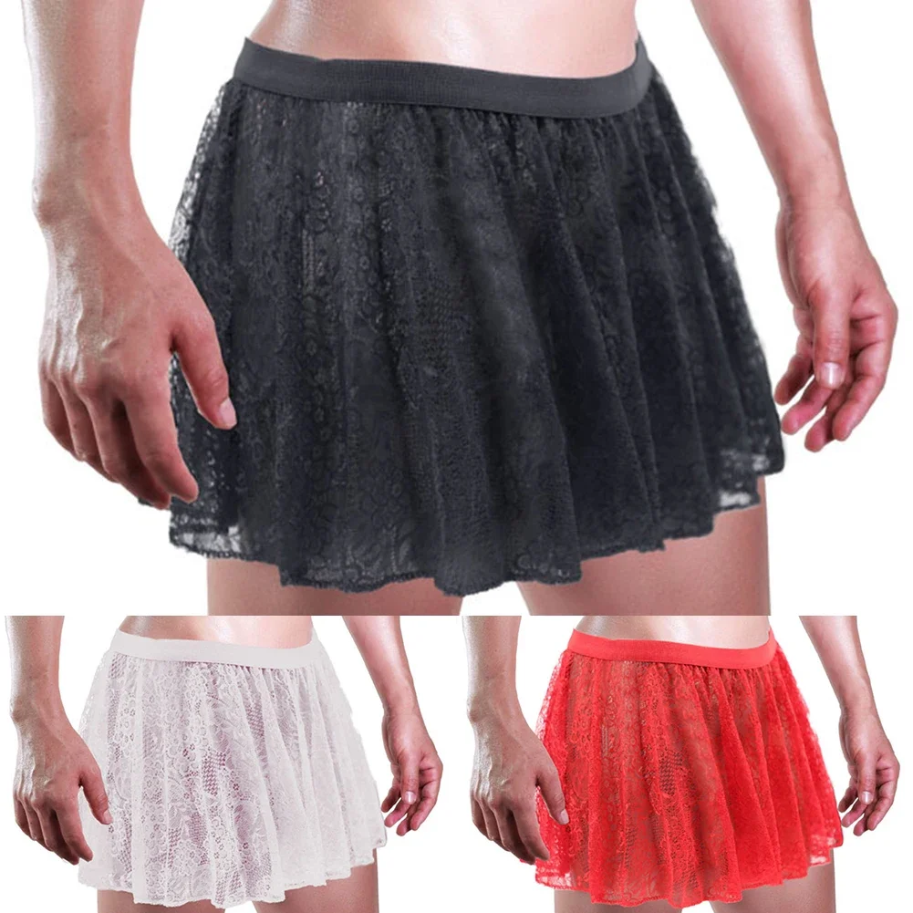 Men\'s Sexy Lace Skirt Exotic Lingerie Short Skirt Pleated A-line Skirt For Man Sex Cross Dressing Costume Party Wear Nightwear