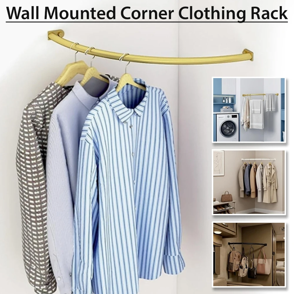 Multifunction Corner Coat Rack Wall Mounted Clothing Racks Pipe Garment Hanging Rod for Display Closet Storage Home Laundry Room
