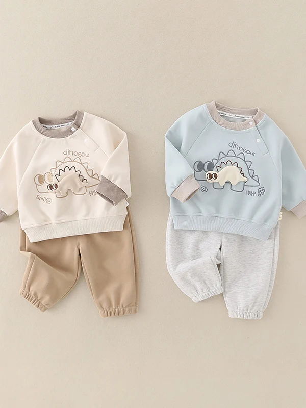 

Комплект из двух предметов: толстовка с длинным рукавом и брюки для малышей (мальчиков и девочек) – весенний спортивный базовый слой, модный, удобный, дышащий.