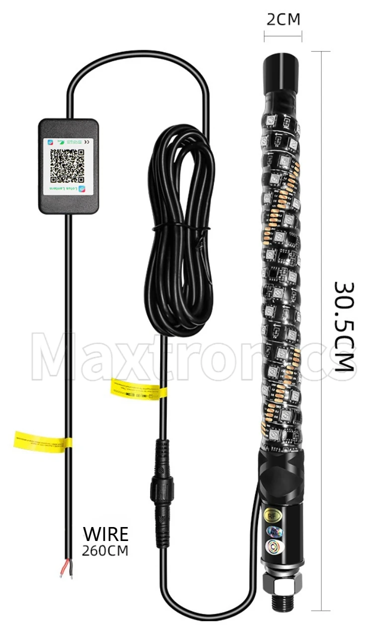 Lampu Tiang Bendera LED RGB 30Cm/1 Kaki dengan Remote Control Lampu Cambuk Antena Spiral Warna-warni untuk Truk Buggy Pasir Off-Road UTV ATV