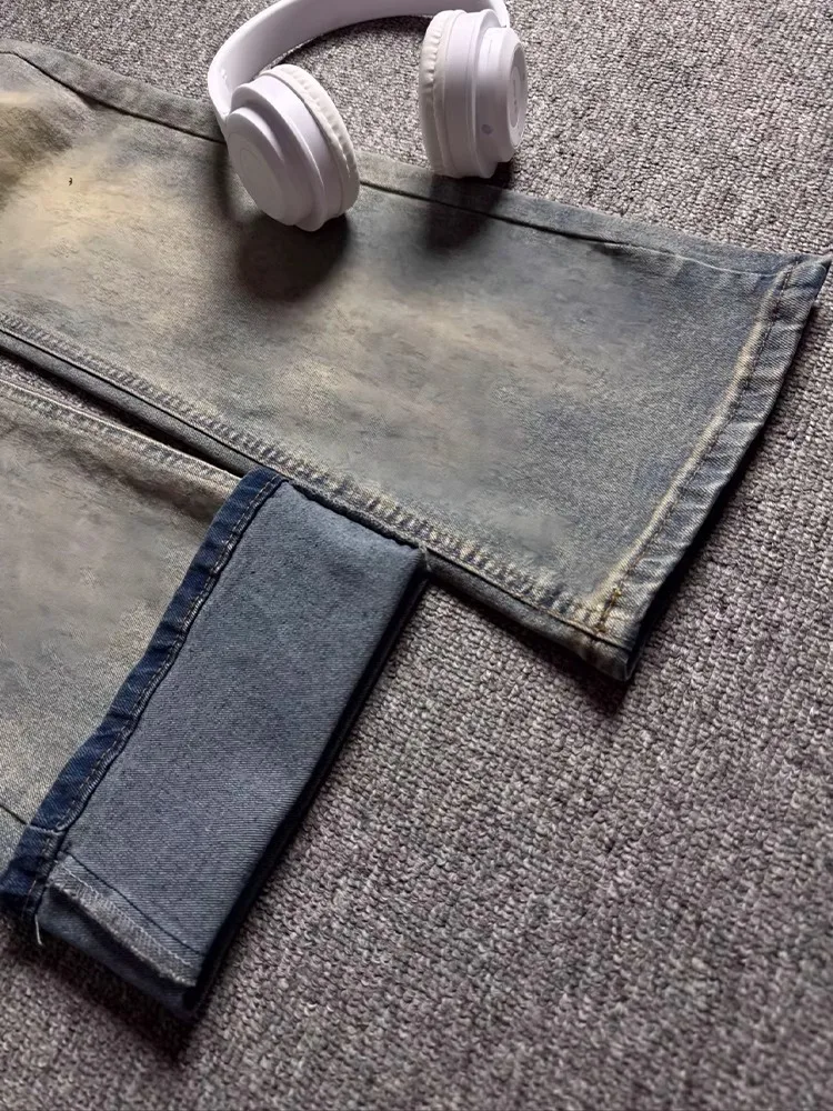 

Мужские джинсы с прямыми штанинами в стиле ретро, утягивающие брюки с подтяжкой талии и животом, расклешенные брюки в американском стиле High Street Fce, длинные брюки