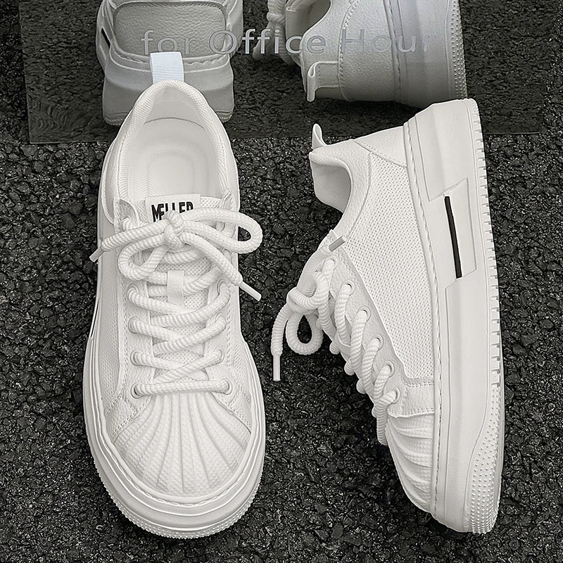 Big Size Men Mesh Skate Sneakers Platform Thick Sole White Casual Street Walking Footwear Zapatillas Hombre
