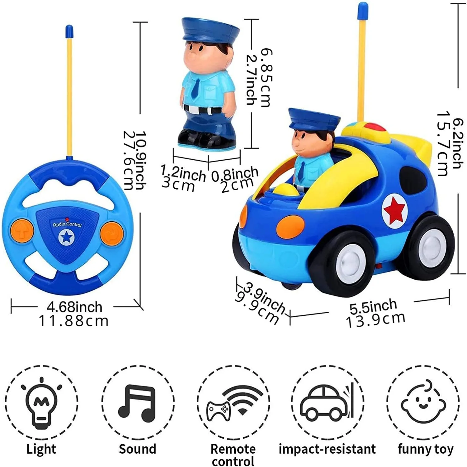 Remote Control Cars for Toddlers Boys Girls Toddler RC Car Toys Gifts for Kids Baby Remote Control Toy Cars Race Car Police Car