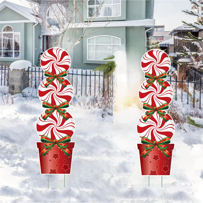 2 Pack Xmas Insert Decoration Christmas Lollipop Rain Sun Protection Ornament Signs Lawn Pathway Patio DIY Decor Supplies