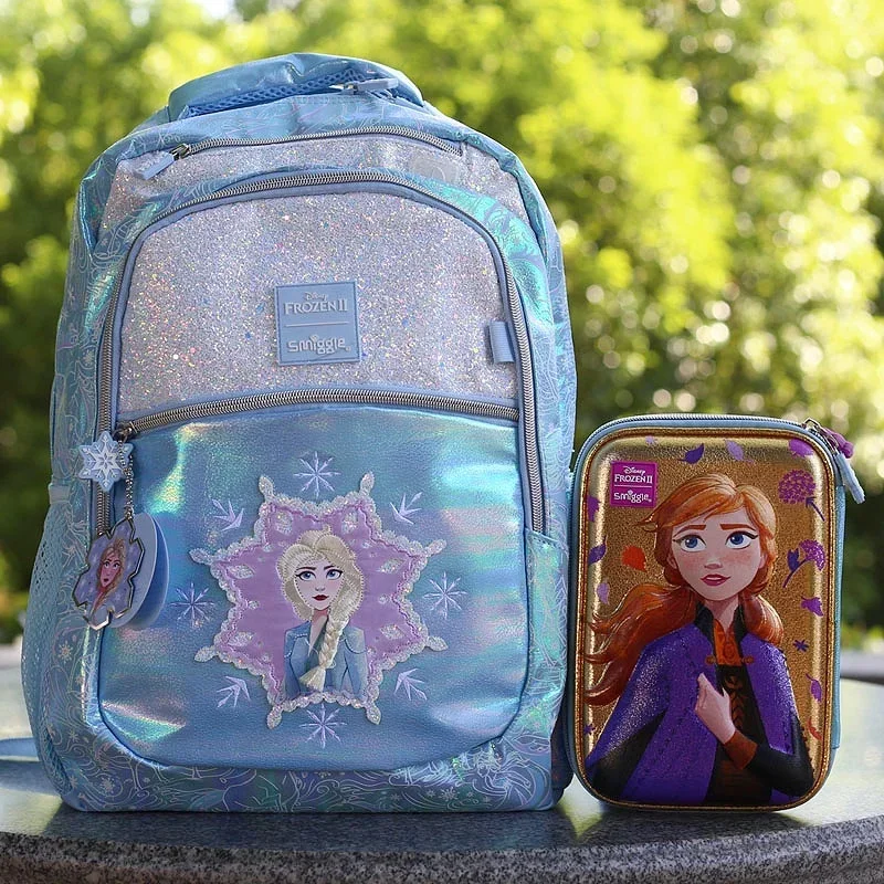 Oryginalna Australia Smiggle New Elsa Same Style Stationery Student Backpack Girl Stress Relief Backpack Elsa Sequin Large Book Bag