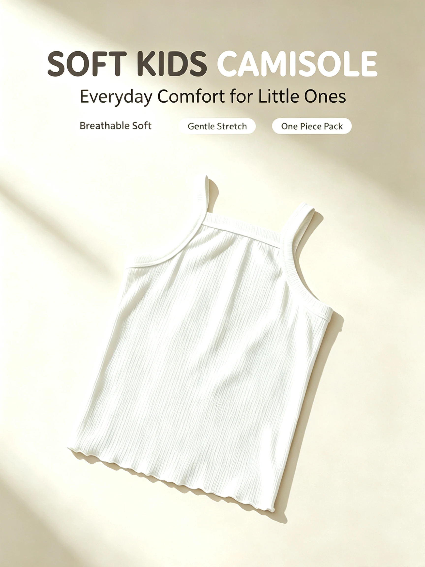 1Pc Little Girls Ribbed Camisole Wavy Hem Sling Tank Top Soft Breathable Undershirt Basic Sleeveless Underwear For Kids 2-10Y