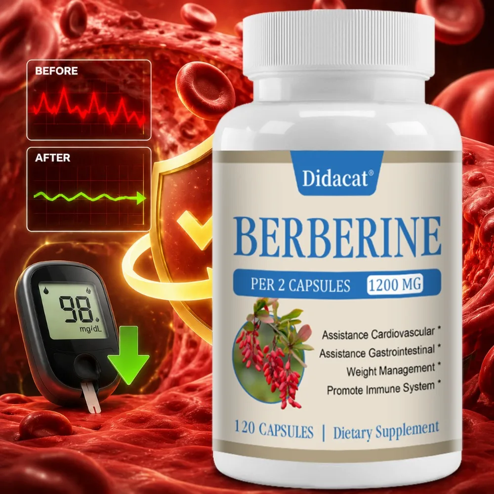Berberine Capsules, Support Blood Sugar, Heart, Metabolic, Digestive Health, Weight Management, Liver Detox, Antioxidant, Immune