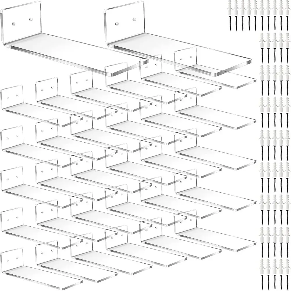 

30 Pack Floating Shoe Display Shelves, Wall Mounted Acrylic Clear Shoe Wall Shel, Easy to Install, Includes Screws and Expansion