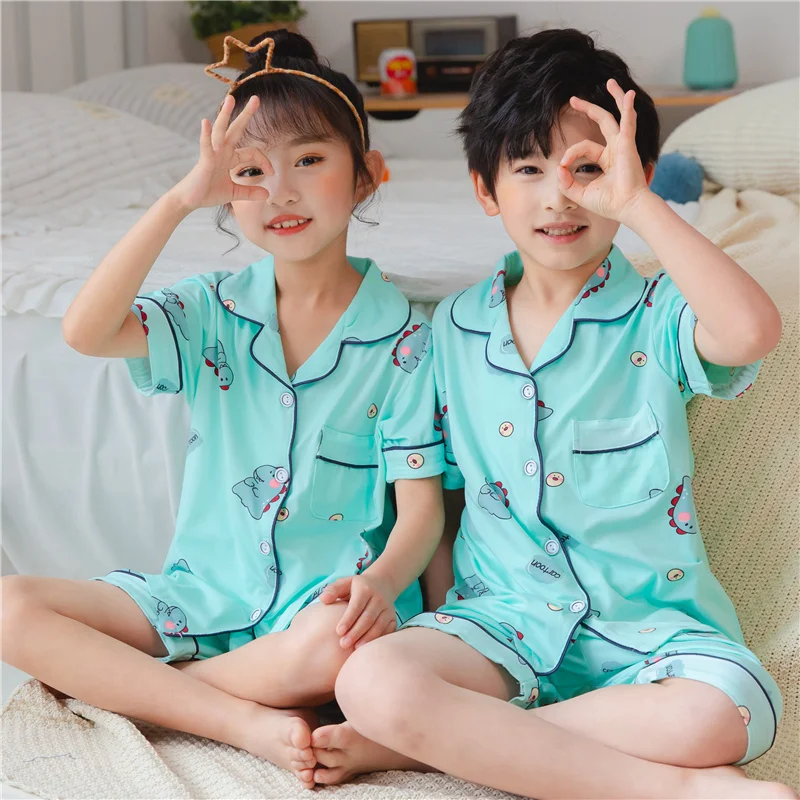 Girls Summer Short Sleeve Button Down Lounge Wear Kids Pajamas Sets Princess Baby Nightwear Kids Clothes Pijamas Infantil Pjs