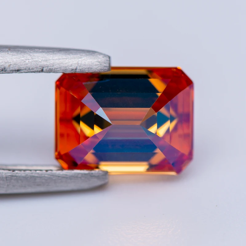 Pedra moissanite corte esmeralda cor laranja pedra preciosa com certificado passar testador de diamante para fazer jóias