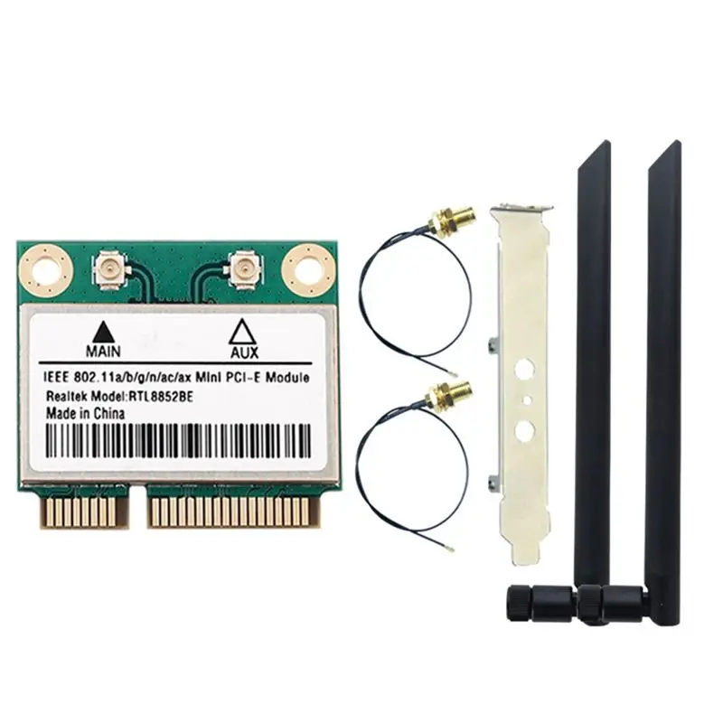 YSS-AX1800 Wifi 6 Network Card RTL8852BE Mini PCI-E Dual Band 2.4G/5Ghz 8DBI Antennas BT 5.2 Adapter For Win 10/11