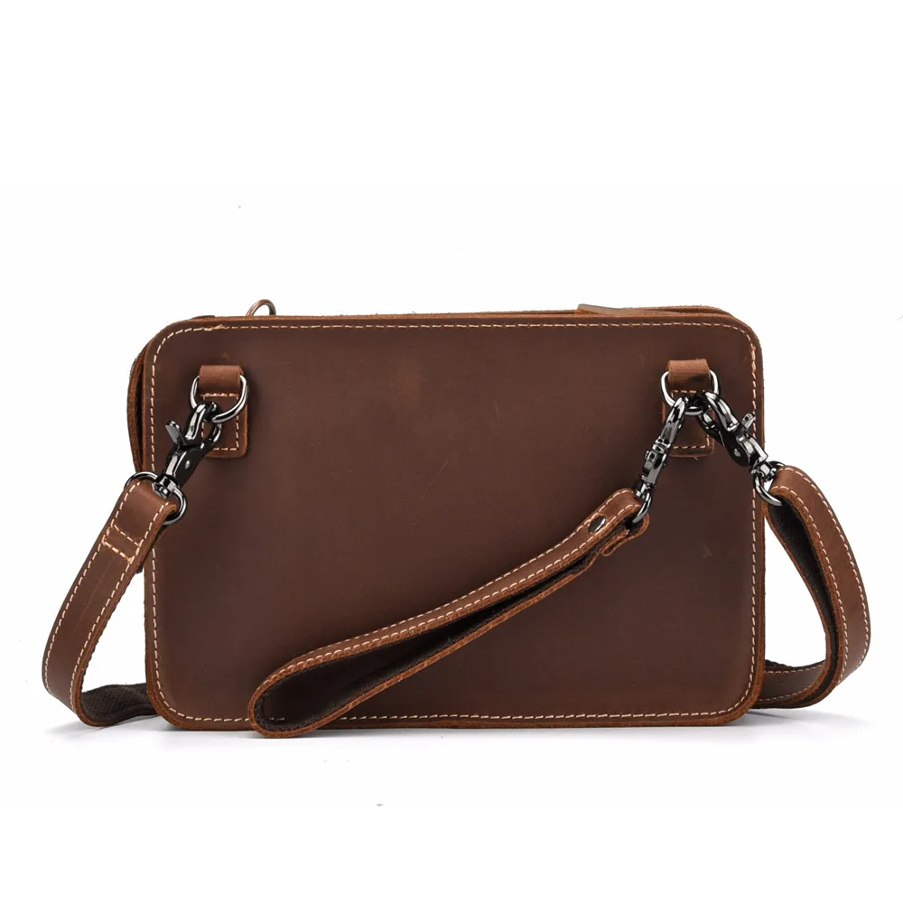 Original Vintage Top Layer Cowhide Leather Men's Briefcase Diagonal Shoulder Handbag iPad Small Crossbody Bag