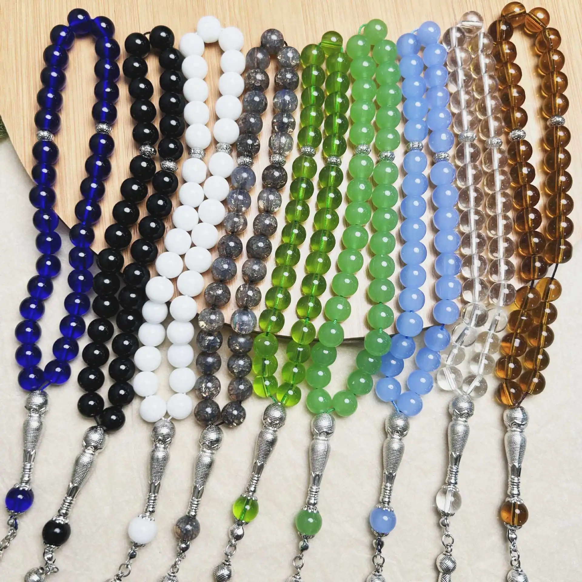 33 Glass Obsidian Prayer Beads Women Men Muslim Rosary Islamic Hajj Tasbih Tasbeeh Allah Mohammed 10mm Beaded Bracelet Jewelry