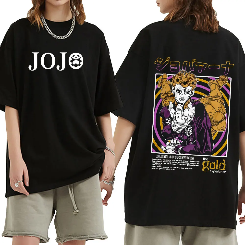 Anime JoJo Bizarre Adventure Giorno Giovanna T Shirts Men Women Clothing 100% Cotton Oversized Short Sleeves T-Shirts Streetwear