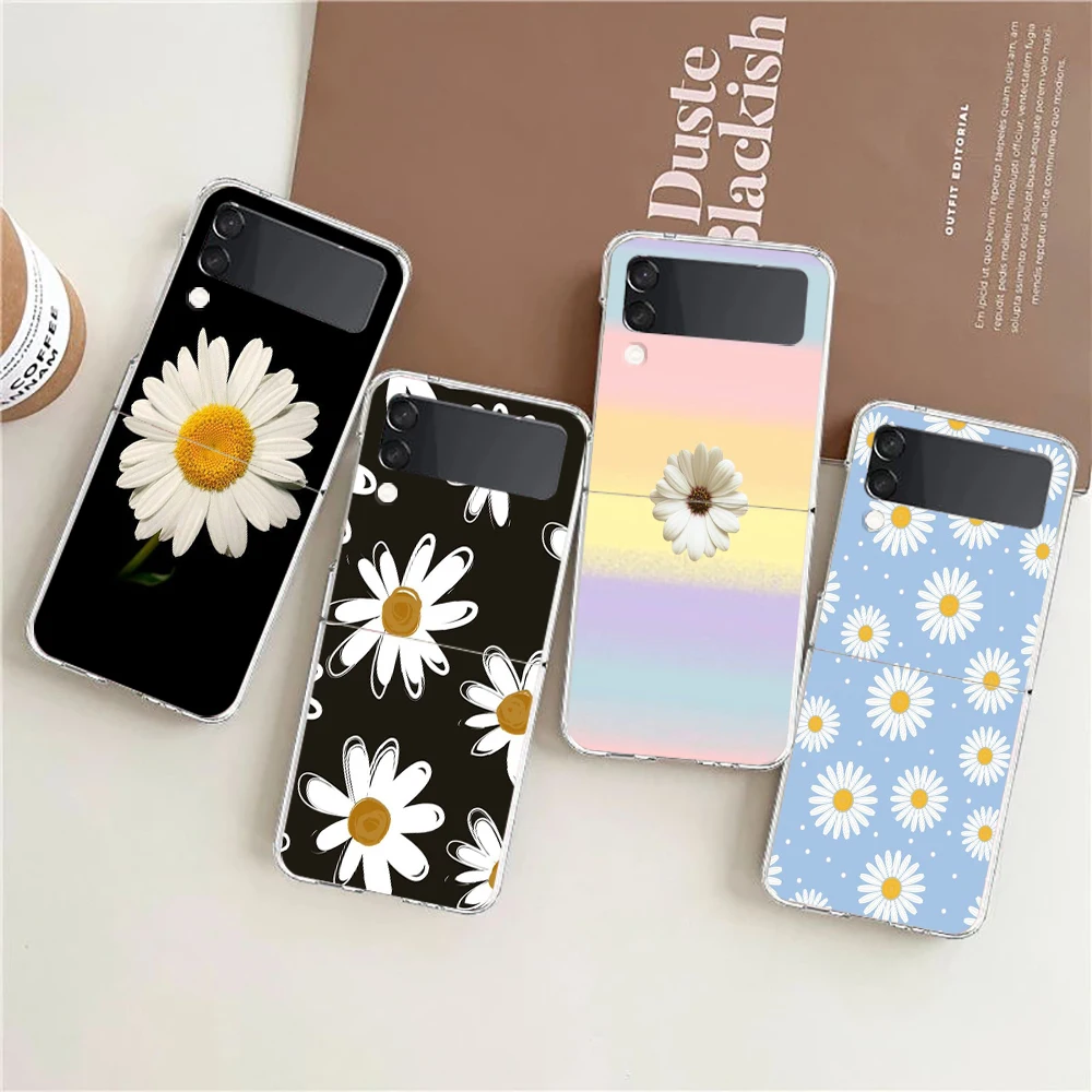 Phone Cover For Samsung Galaxy Z Flip 7 6 5 4 Case Transparent For Samsung Z Flip 3 Hard PC Fashion Fresh Little Daisy Flower