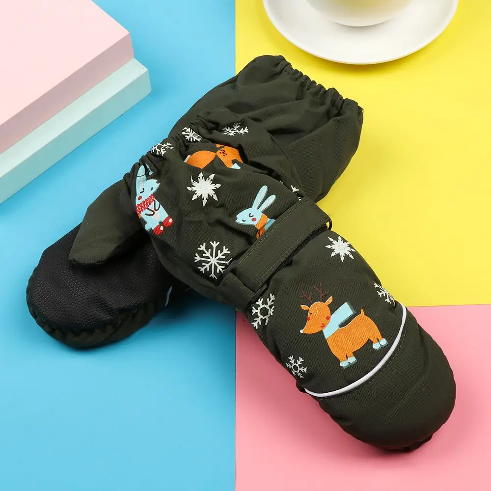 

Winter Boys Girls Deer Rabbit Print Cartoon Non-slip Long-sleeved Mittens Thick Warm Windproof Children Ski Gloves