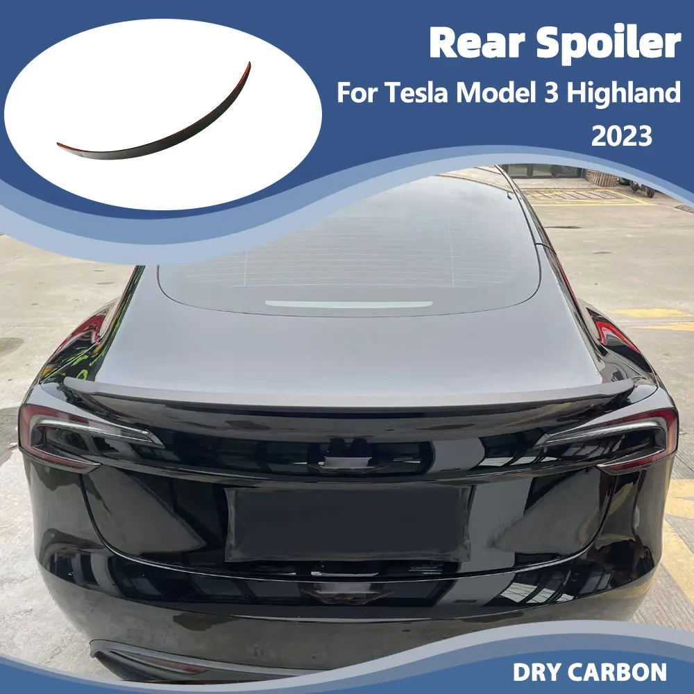 

Car Rear Spoiler for Tesla Model 3 Highland 2023+ Matte Carbon Car Rear Spoiler Trunk Boot Lip Wing