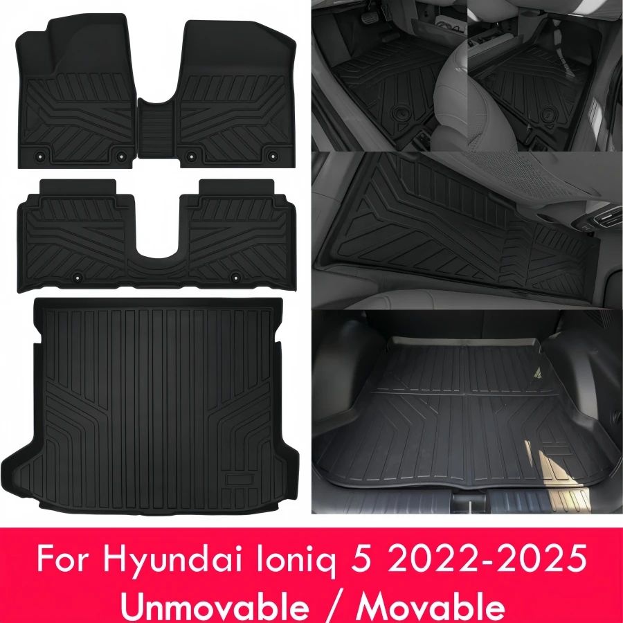 TPE Floor Mats for Lhd Hyundai Ioniq 5 2022-2025 Unmovable/Movable Console All Weather Floor Liners Ioniq5 Trunk Cargo Mat Rear