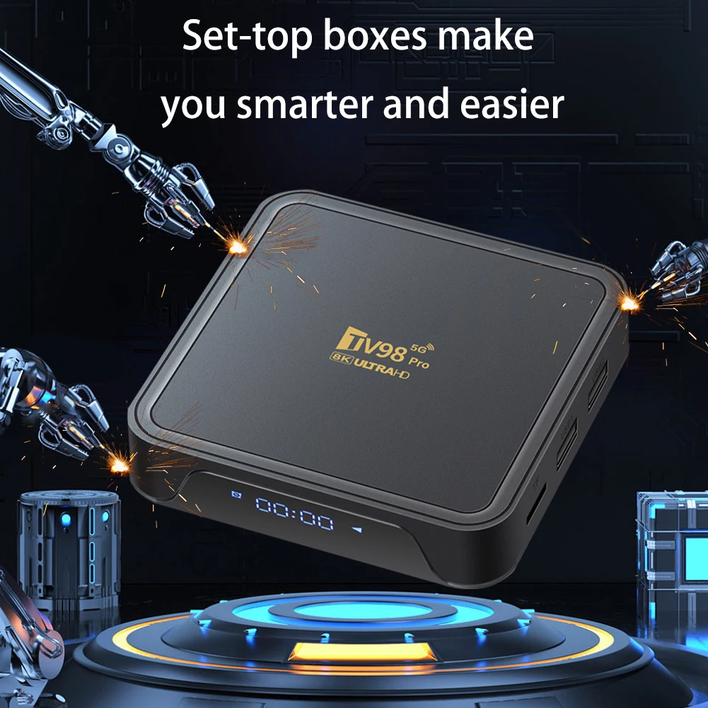 TV98 PRO ATV H313 Android 14.0 TV Box 8K Quad Core 2,4G 5G Dual WiFi Sprachfernbedienung BT Media Player Set Top Box