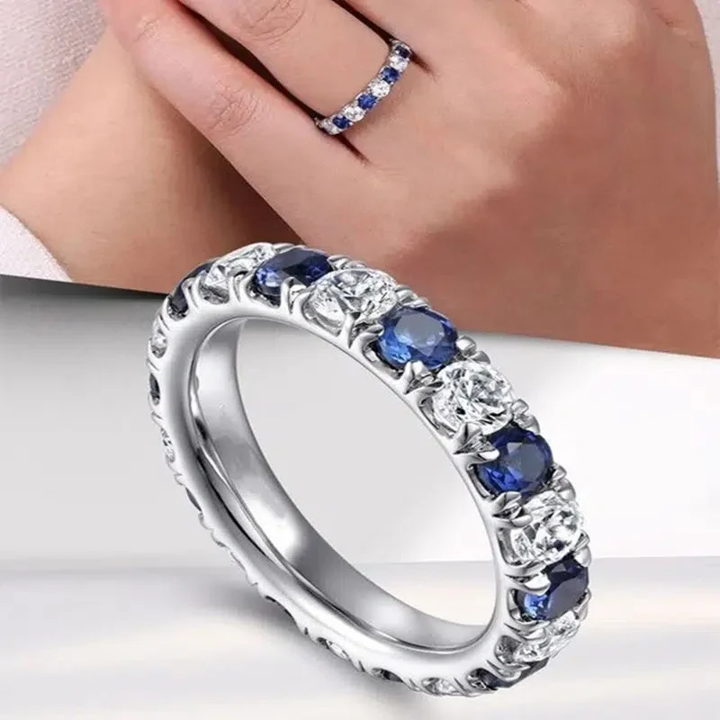 Blue/White Round Cubic Zirconia Promise Rings for Women Wedding Engagement Bands Accessories Fashion Jewelry 2023 New