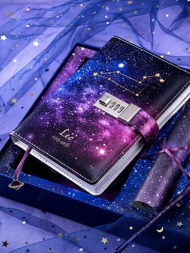 日記-b6-ノートブック-ロック付き-バレットメモ帳とジャーナル-星座ノートブック-文具オーガナイザー-星空アジェンダプランナー-レトロ