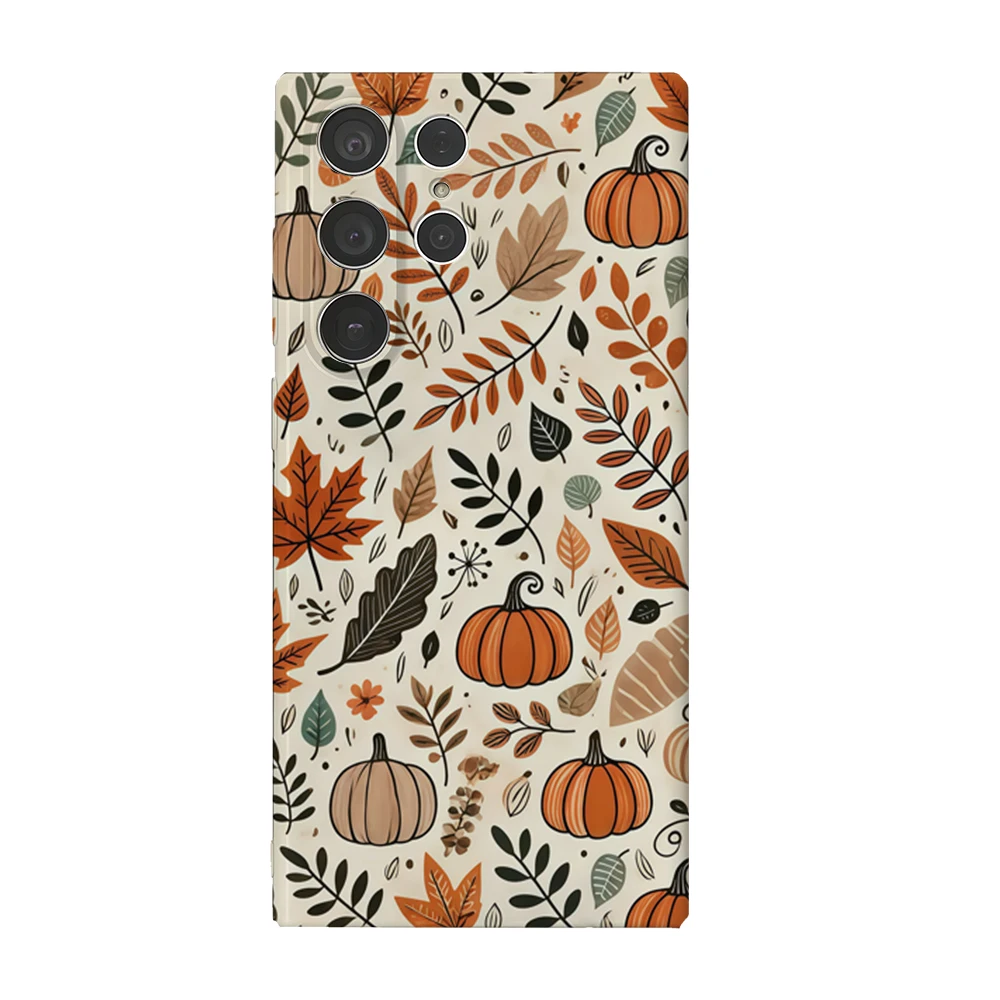 Halloween Herbst Blätter Kürbis Handyhülle für Samsung Galaxy S25 S24 S23 Ultra Plus A35 A55 Glänzende HD Hard Cover Film Shell