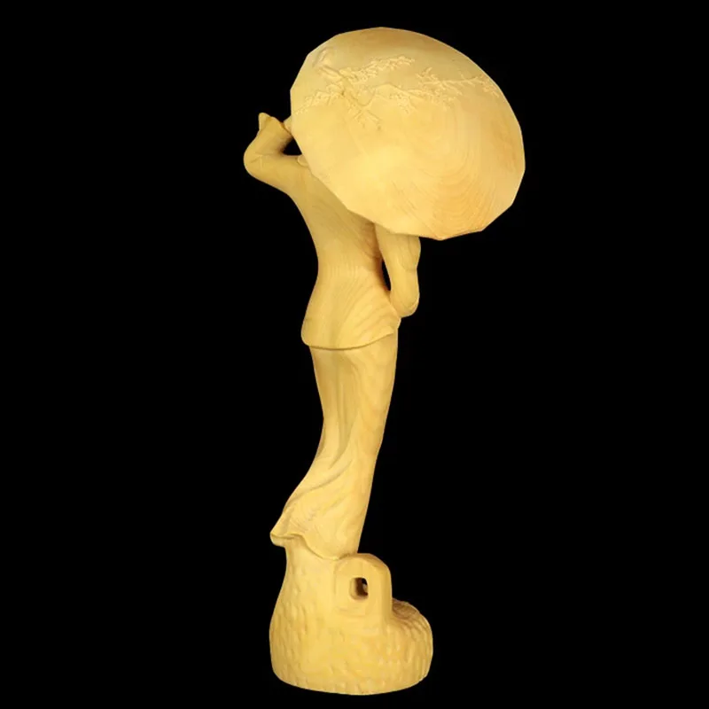 ST101  - 21*5*5.5 cm Boxwood Carved Figurine : Beautiful Girl Woman with Umbrella