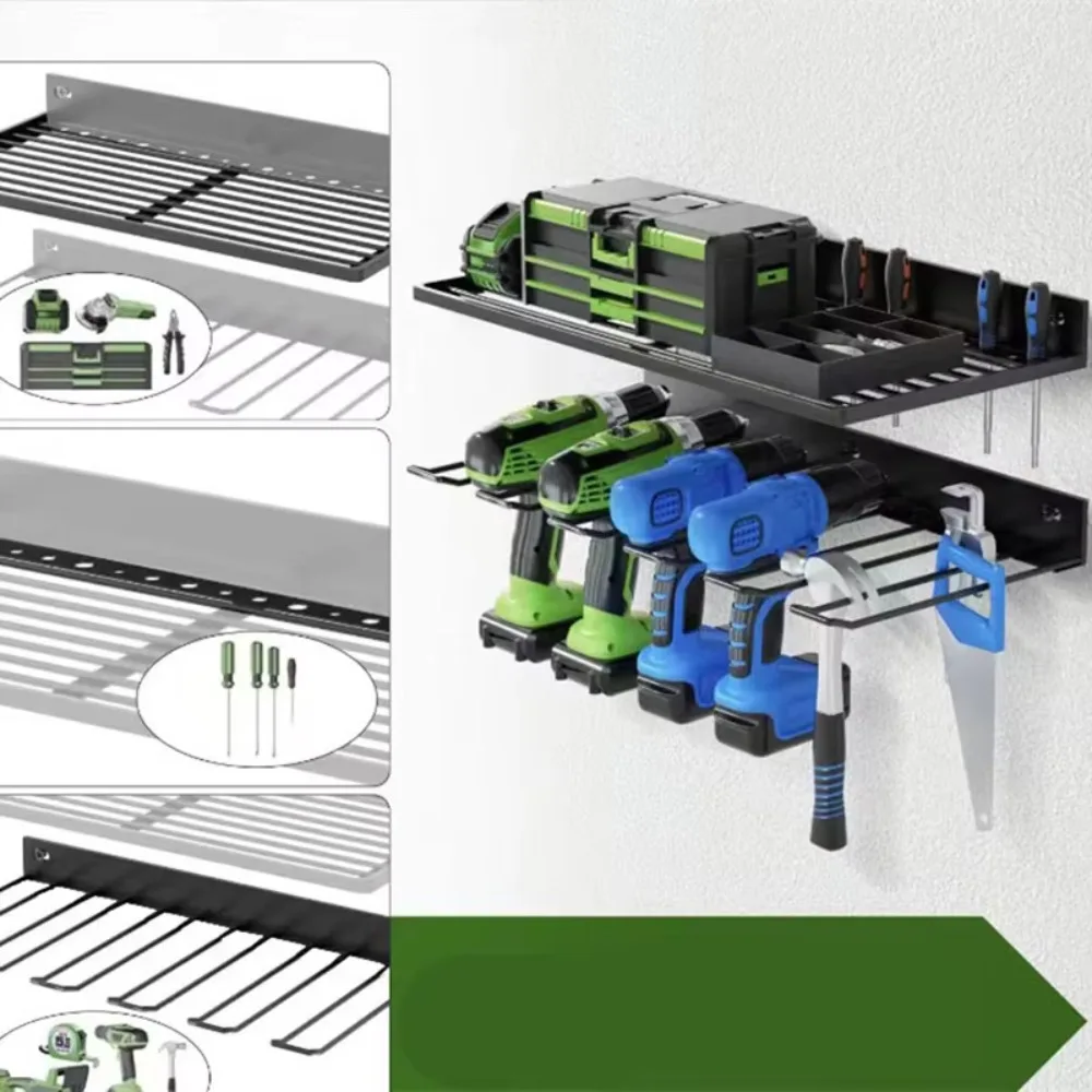 Wall Mounted Hand Power Tool Organizer Rack Heavy Duty 40cm Floating Tool Cabinet Black Iron Electric Drill Tools Shelf