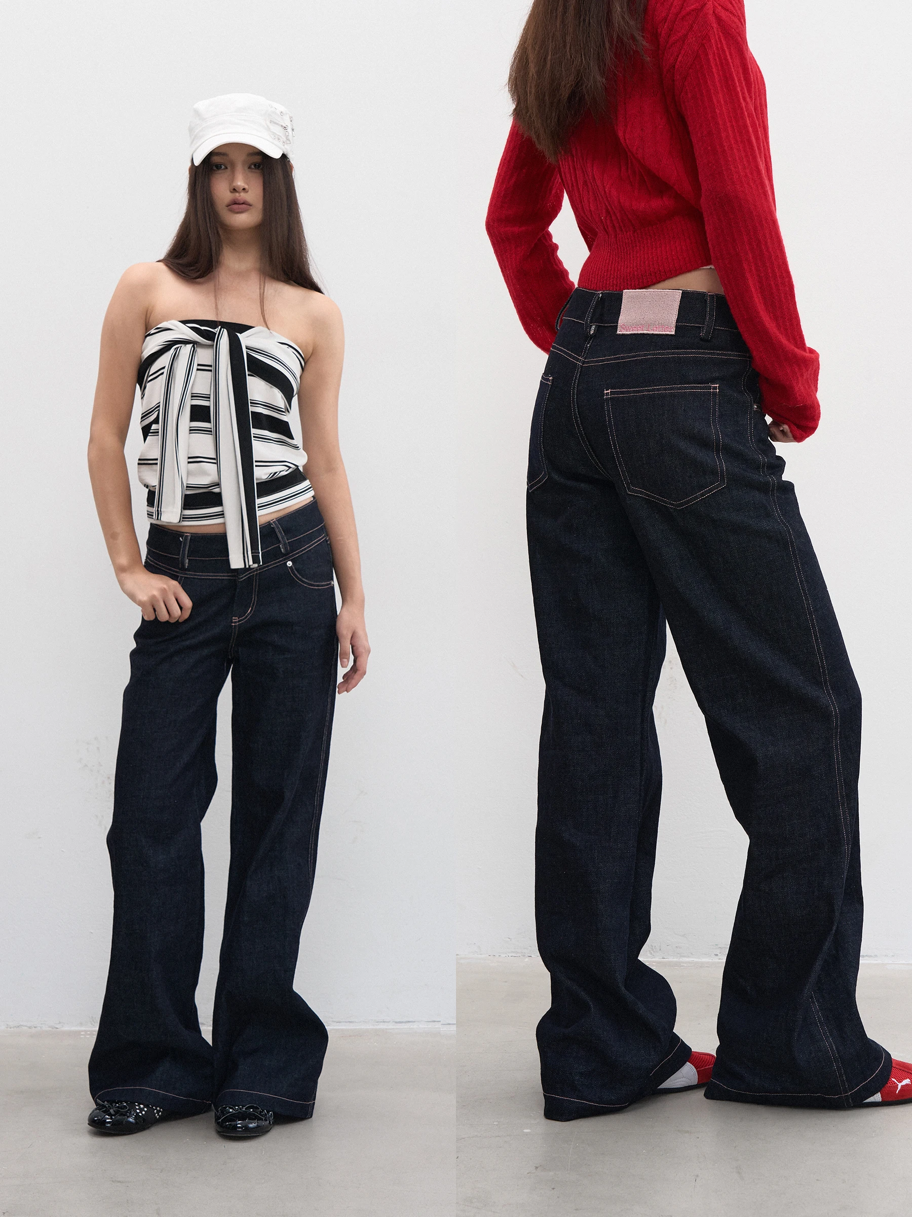 

Оригинальные джинсовые джинсы Selv с милыми буквами и низкой талией, свободный крой, утягивающий эффект, цветная строчка, корейские женские джинсы