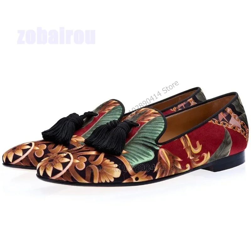 

Mixed Color Embroidery Print Tassels Deocor Loafers Fashion Slip On Men Shoes Luxurious Handcraft Party Banquet Men Casual Shoes