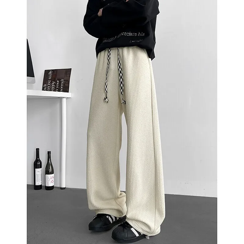 Pop Black Casual Pants Men Fashion Oversized Wide Leg Pants Men Streetwear Hip Hop Loose Pleated Pants Mens White Trousers M-3XL