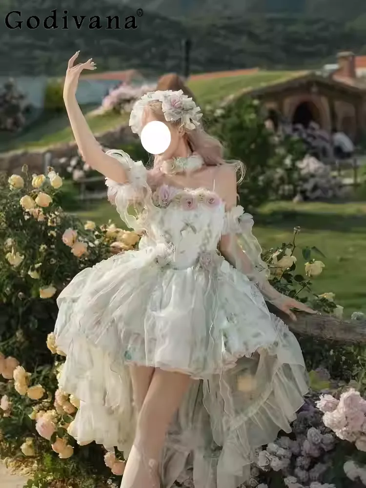 

Spring Summer Fashion Lolita JSK Suspender Fairy Dresses Fashion High Waist A-line Versatile Age-reducing Princess Cake Dress