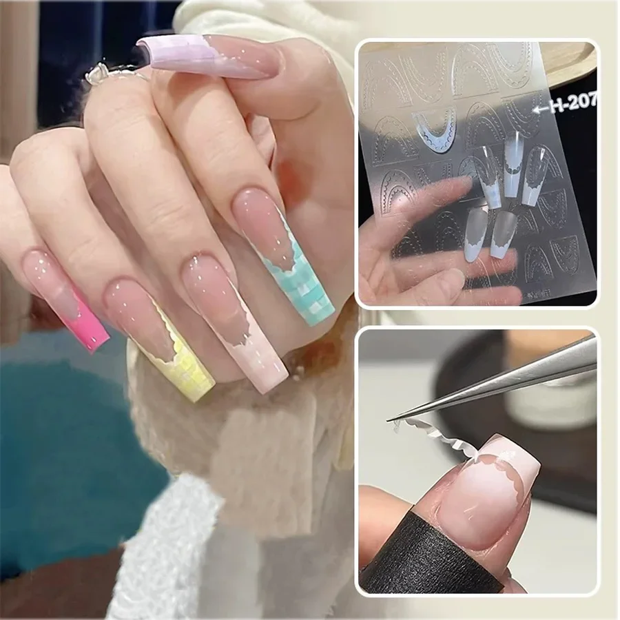 

5Pcs Hollow Lace French Nail Art Stickers Self-Adhesive Slider Nail Art Decals Decoration DIY Wavy Line Manicure Nail Accessorie
