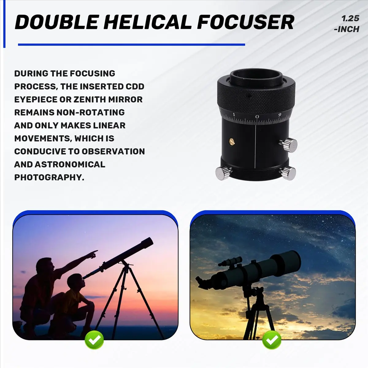#(Upgraded)1.25inch Double Helical Focuser High Accuracy 10mm Focusing Stroke Inner M42x0.75mm Thread for Astronomical Telescope