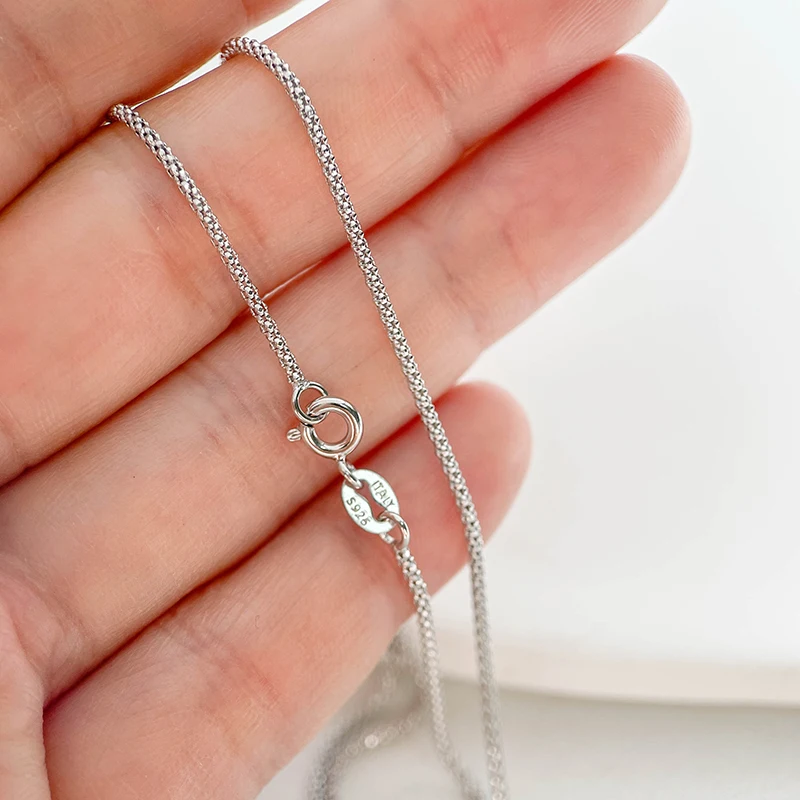 1.2mm Thin 35cm-90cm Real 925 Sterling Silver Popcorn Chain Necklace Women Jewelry Girls Collier Kolye 14