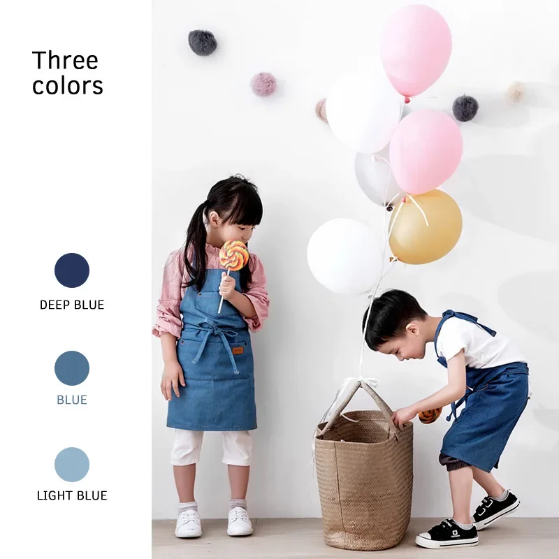 Kids Apron Denim Parent-Child Apron Cotton Korean Version Cover-up Avental Cozinha Pinafore Antifouling Customizable LOGO