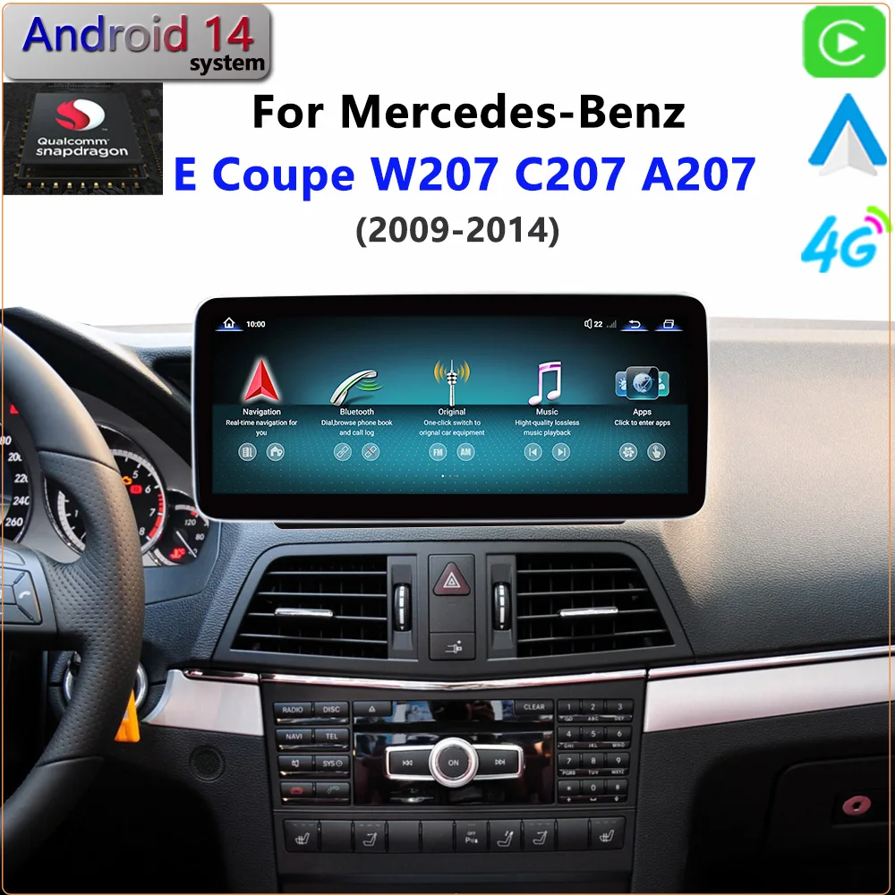 W207 A207 C207 Android 14 Qualcomm For Mercedes Benz E Coupe 2009-2015 E220 Car Radio GPS Navigation CarPlay Multimedia Player