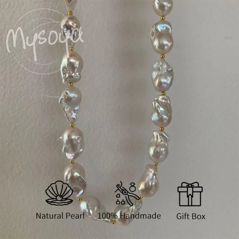 

MYSOYA 14-23mm Baroque Freshwater Pearl Necklace For Women And Men Gift Box Perfect Gift For Wedding Birthday Christmas New Year