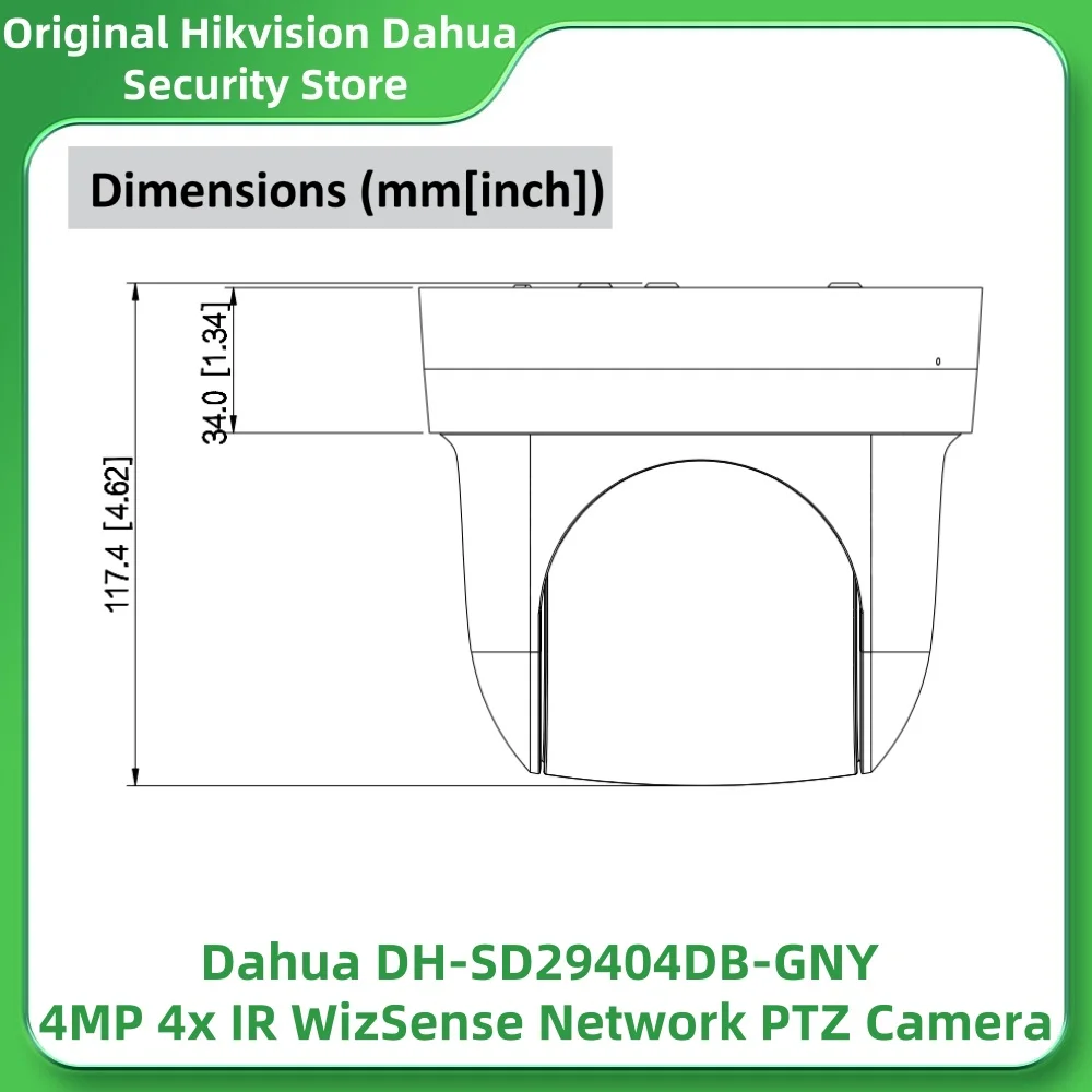 Dahua SD29404DB-GNY 4MP 2.8mm-12mm Lens 4x IR WizSense Network PTZ Camera IR 50m 4x Optical Zoom Built-in Mic PoE SMD 3.0 WDR