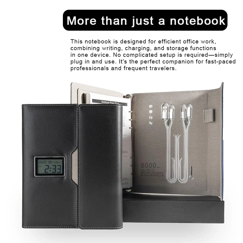 A5 Smart Notebook Draagbare draadloze oplader 8000mAh batterij Multifunctionele notebook Draad Oplaadtijdweergave Zakelijk notitieblok