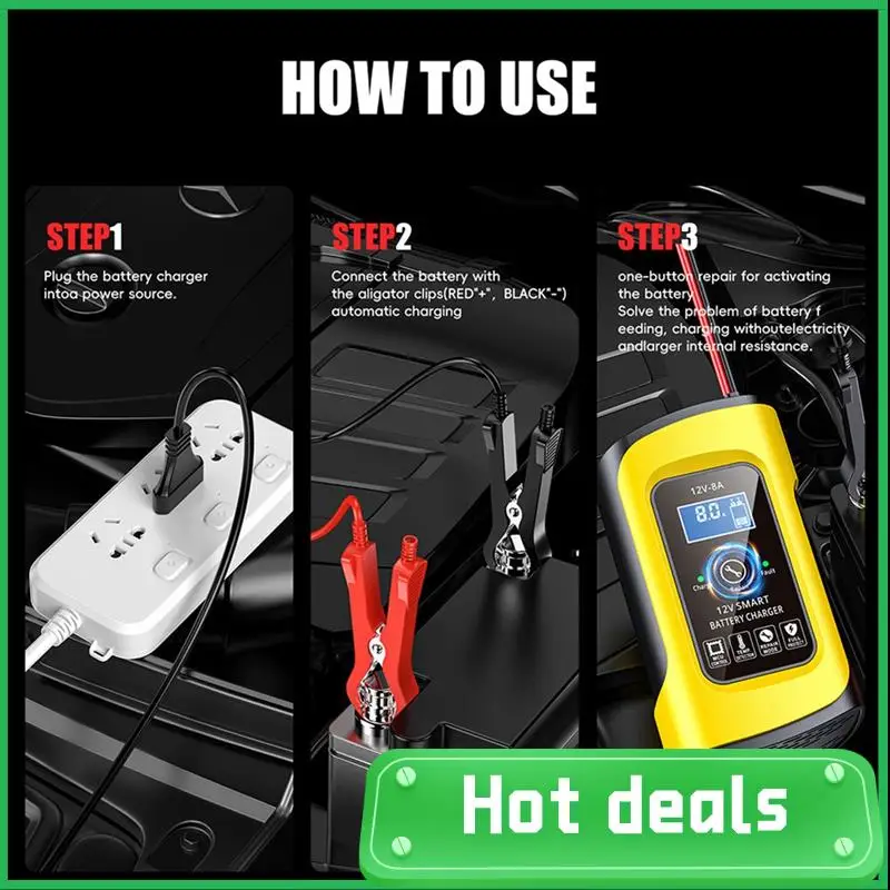 

12V 8A Smart Auto Pulse Repair Charger For AGM Gel Car Motorcycle Truck Lead Acid Battery Charger Digital LCD Display