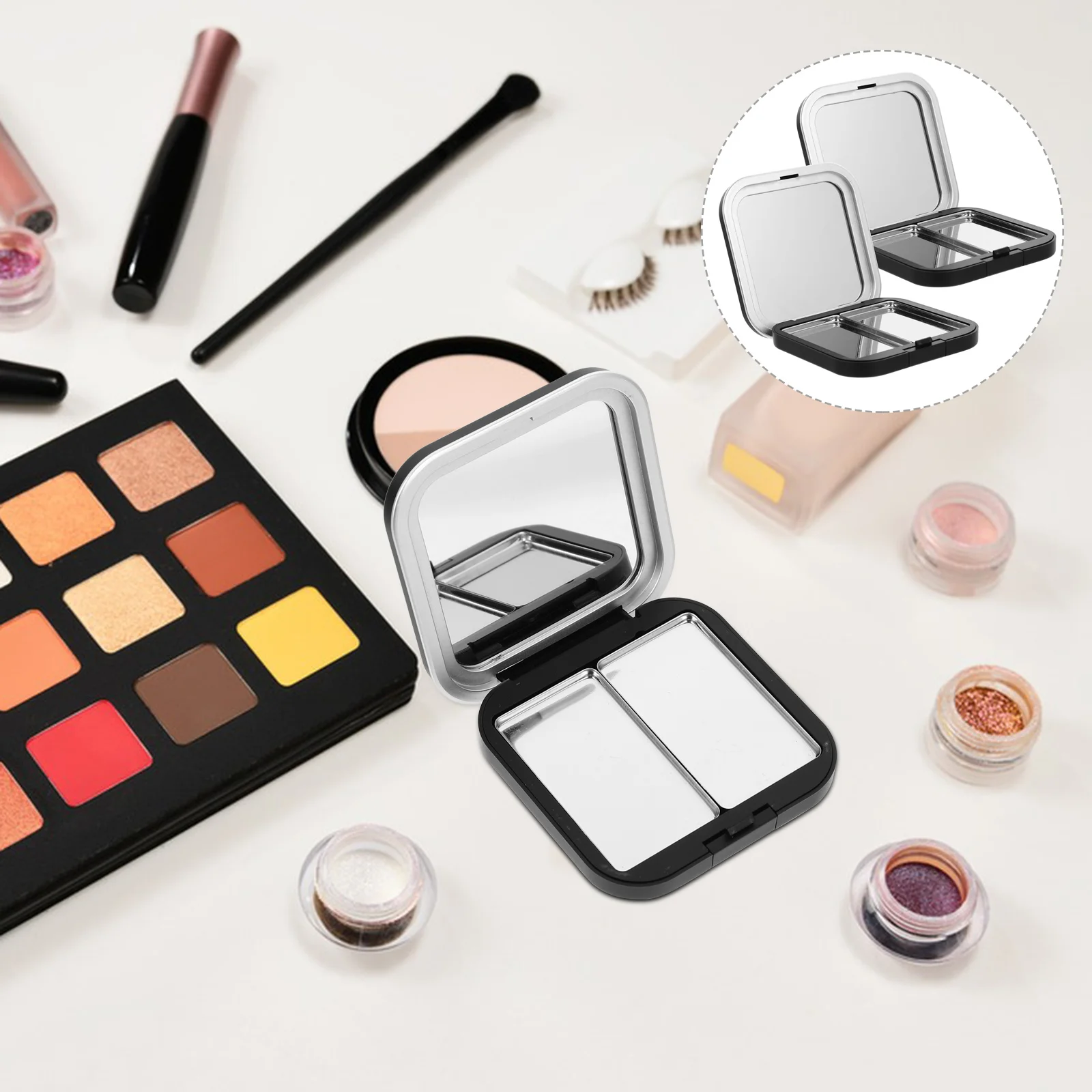 2 Pcs Eye Shadow Box Makeup Palettes Powder Small Palate Iron Eyeshadow Empty Travel Mirror