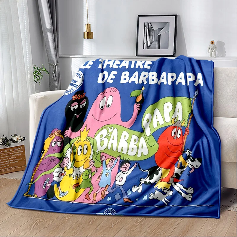 Les Barbapapa Family Anime Cartoon Blanket,Soft Throw Blanket for Home Bedroom Bed Sofa Picnic Travel Office Cover Blanket Kids