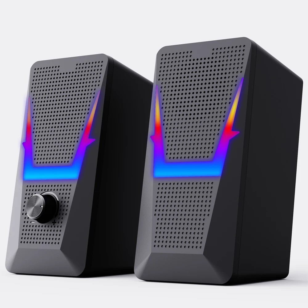 

2.0 PC Speaker With RGB Light Subwoofer Stereo Wired USB Sound Box Portable For Gaming Gamer/Computer/TV/Laptop Loundspeaker