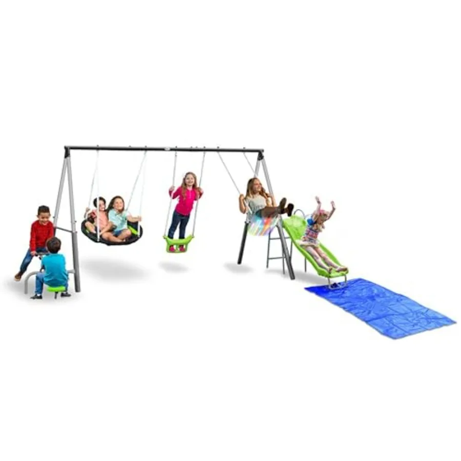 

Игровой комплекс Swingin' Free с водной горкой, супер-диск-качели, уличный игровой комплекс с горкой-слайдером для малышей и взрослых, синий пластик