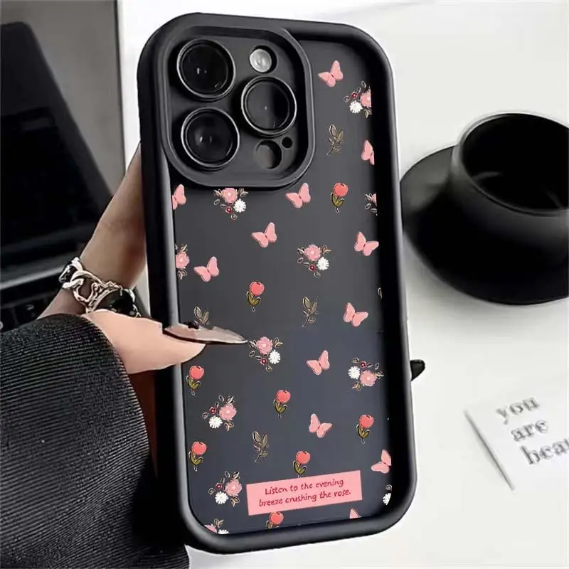 Coque de téléphone motif papillon fleur rose, coque souple pour Samsung Galaxy S24 Ultra S23 S21 S22 Plus S20 FE A55 A54 A34 A32
