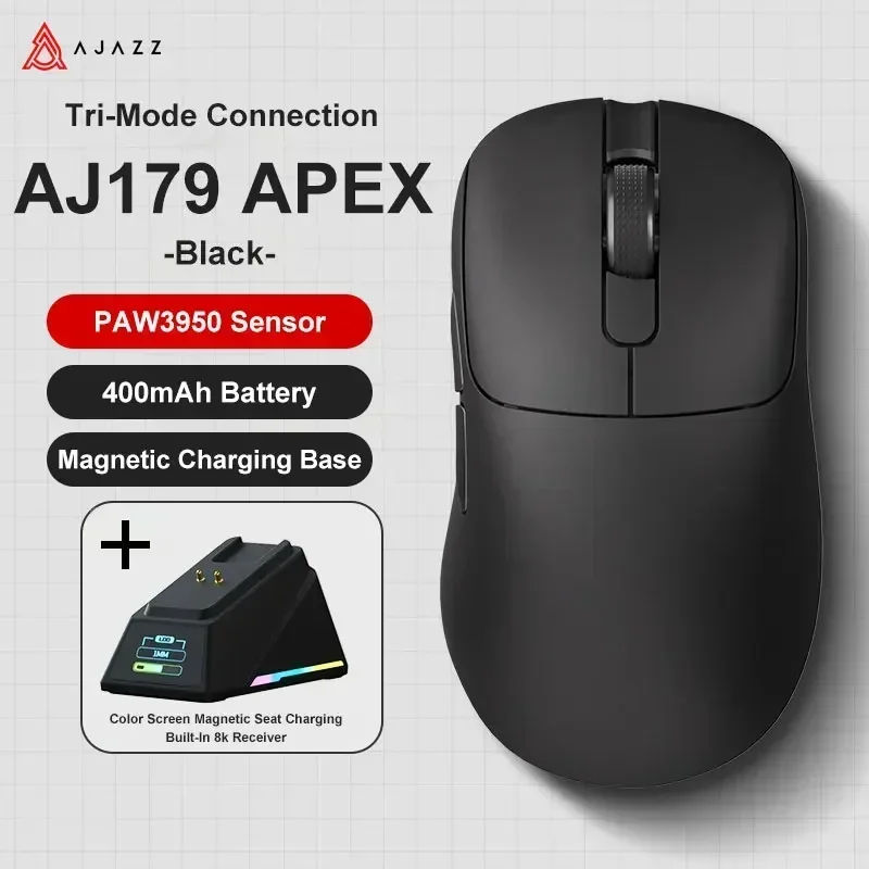 Ajazz AJ179 Apex Wireless Bluetooth Lightweight Gaming Mouse PAW3950 30000DPIR GB Charging dock macro defines the wired mouse